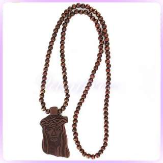 Wooden Jesus Piece Rosary Necklace Christ Pendant Chain wood beads 