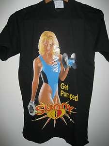 NEW WWF WWE Wrestling Sunny Get Pumped Spandex Portrait Mens Shirt 