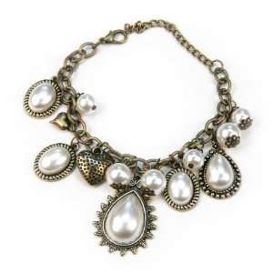  Antique Gold Pearl Charm Fashion Bracelet: Jewelry