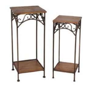  2 Piece Wood and Iron Plant Stands (Brown and Black) (32.5 
